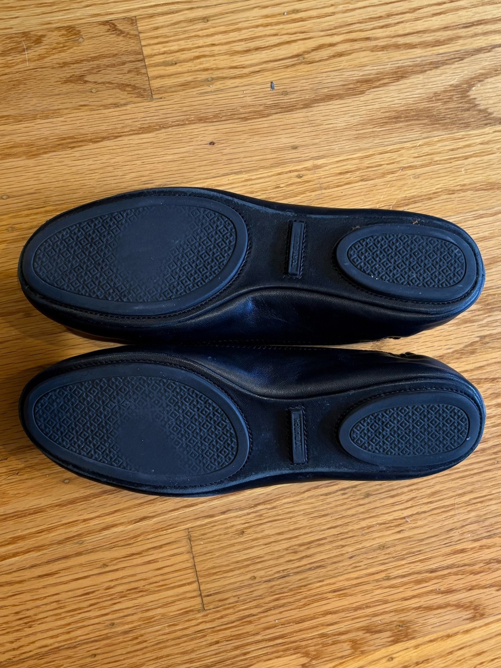 Tory Burch Black Leather Logo Round-Toe Flats with Gold Emblem - Picture 3 of 5